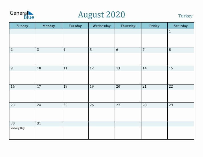 August 2020 Calendar with Holidays