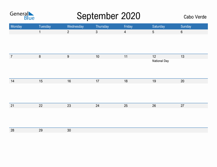 Fillable September 2020 Calendar