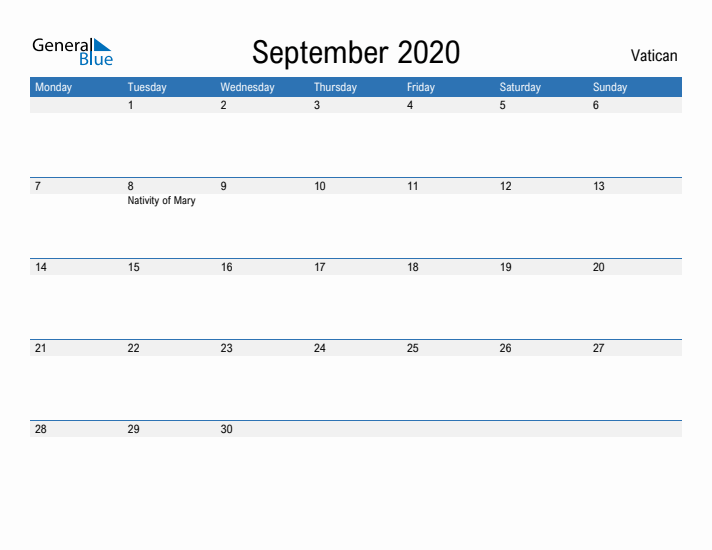 Fillable September 2020 Calendar