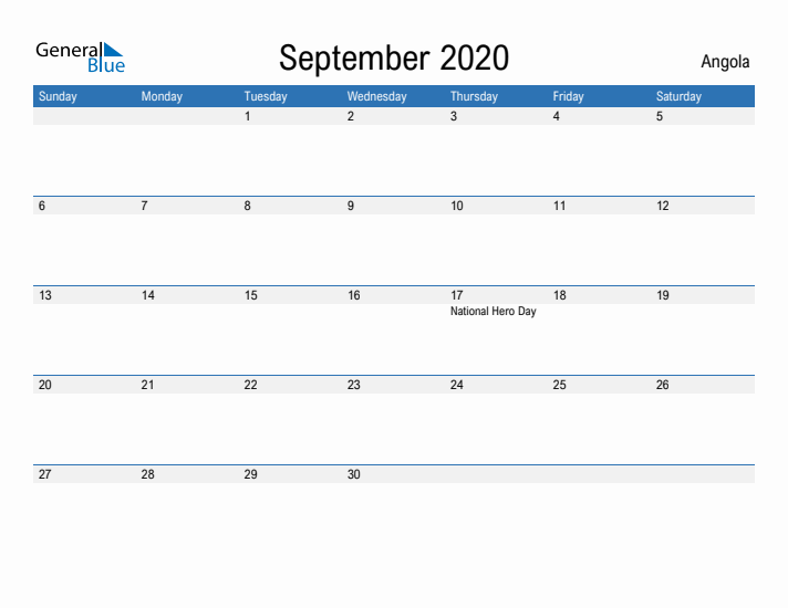 Fillable September 2020 Calendar