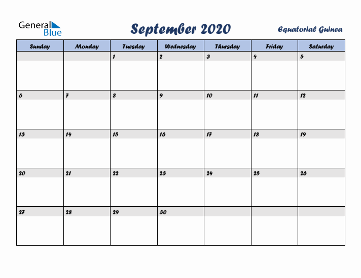 September 2020 Calendar with Holidays in Equatorial Guinea