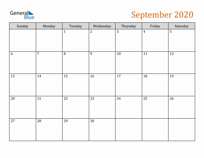 Editable September 2020 Calendar