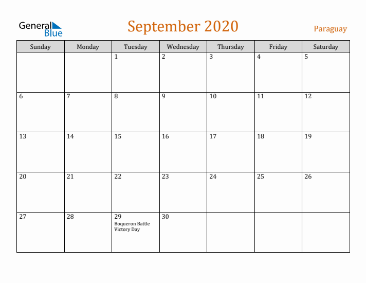 September 2020 Holiday Calendar with Sunday Start