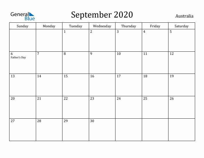 September 2020 Calendar Australia