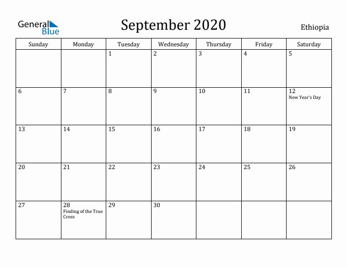 September 2020 Calendar Ethiopia