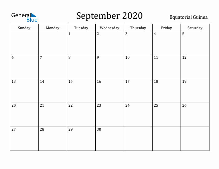 September 2020 Calendar Equatorial Guinea