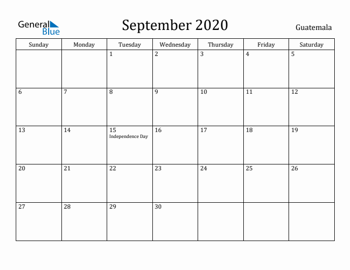 September 2020 Calendar Guatemala