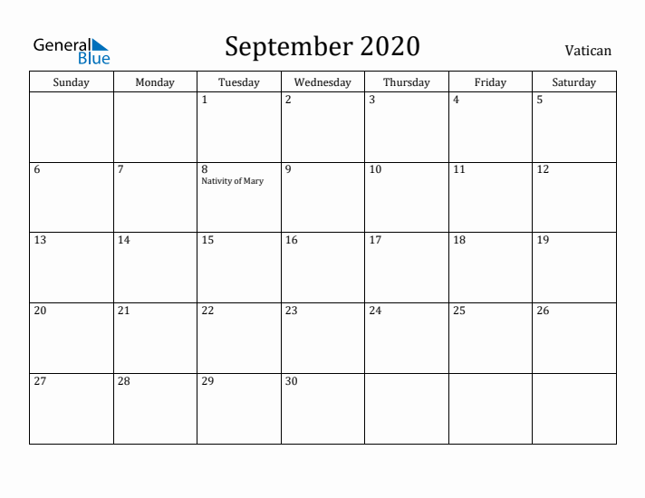 September 2020 Calendar Vatican