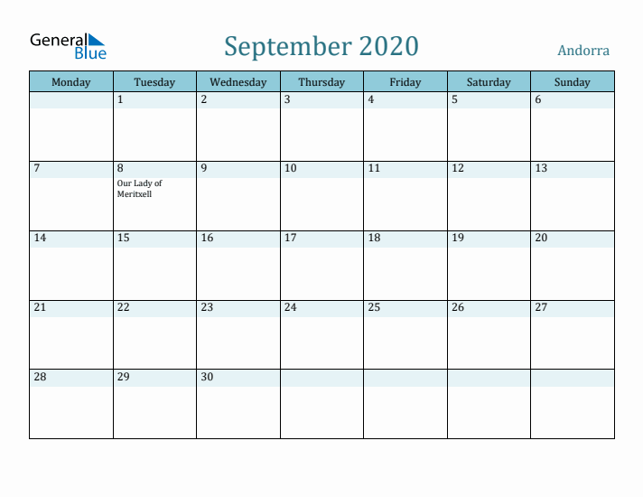 September 2020 Calendar with Holidays