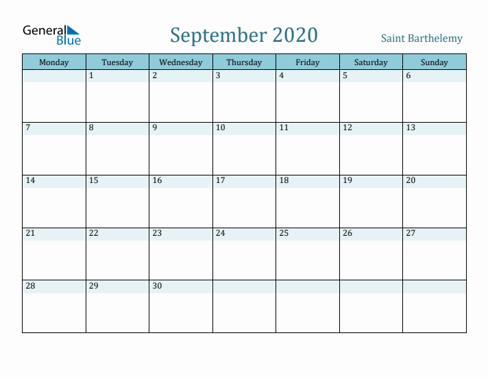 September 2020 Calendar with Holidays