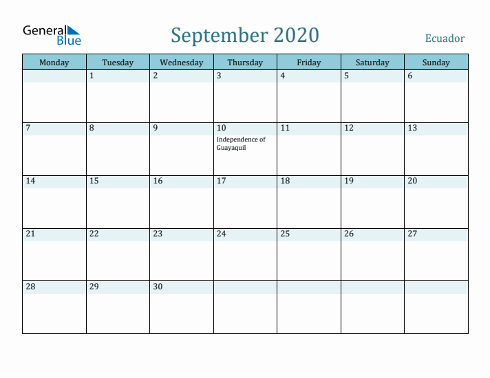 September 2020 Calendar with Holidays