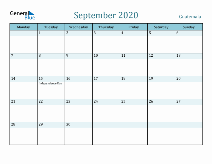 September 2020 Calendar with Holidays