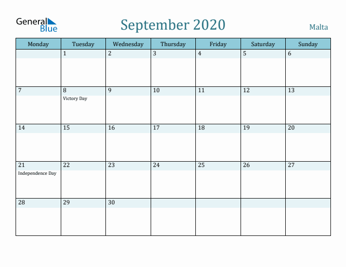 September 2020 Calendar with Holidays