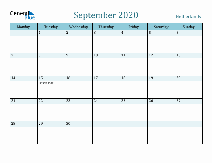 September 2020 Calendar with Holidays