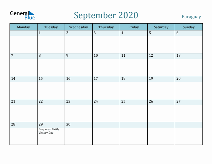 September 2020 Calendar with Holidays