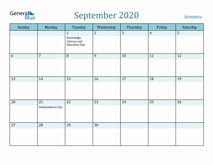 September 2020 Calendar with Holidays