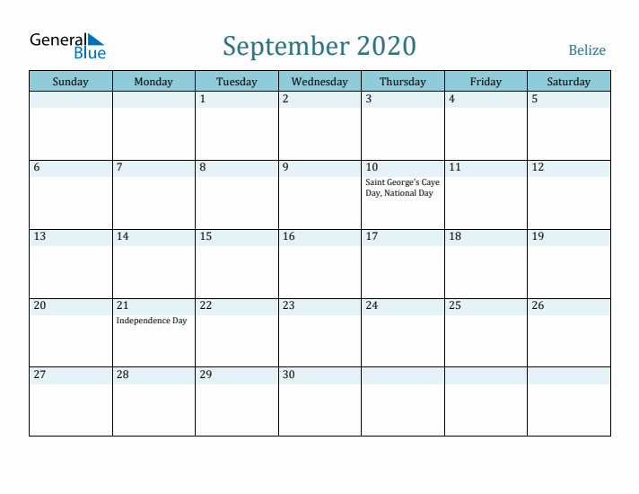 September 2020 Calendar with Holidays