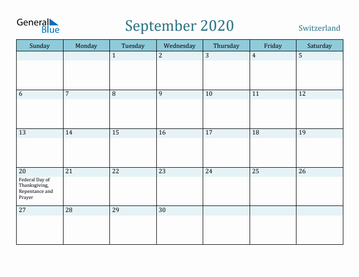 September 2020 Calendar with Holidays