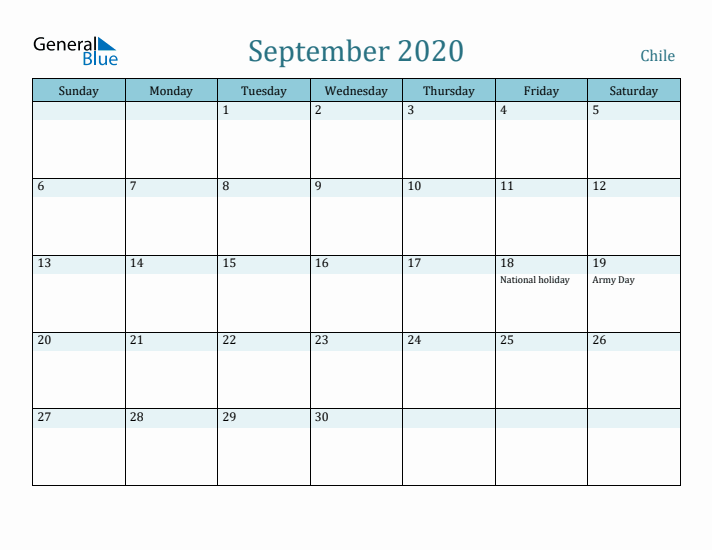 September 2020 Calendar with Holidays