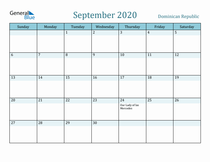 September 2020 Calendar with Holidays