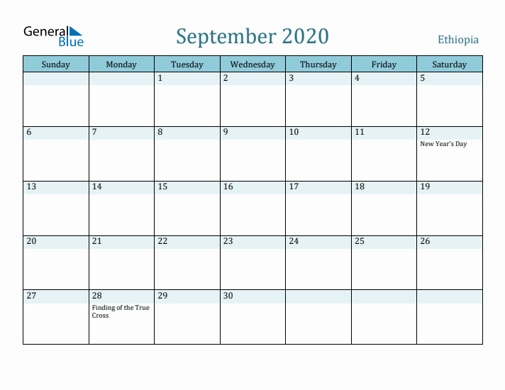 September 2020 Calendar with Holidays