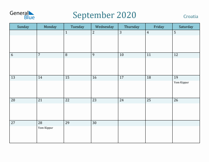 September 2020 Calendar with Holidays