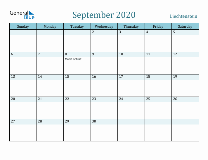 September 2020 Calendar with Holidays