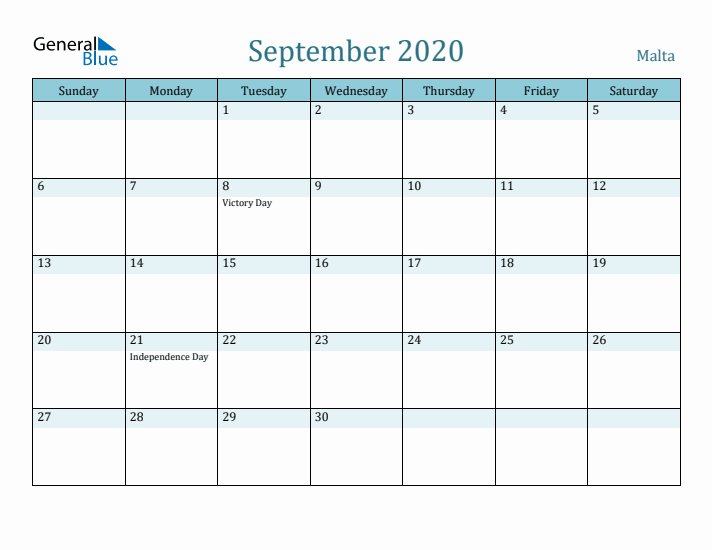 September 2020 Calendar with Holidays