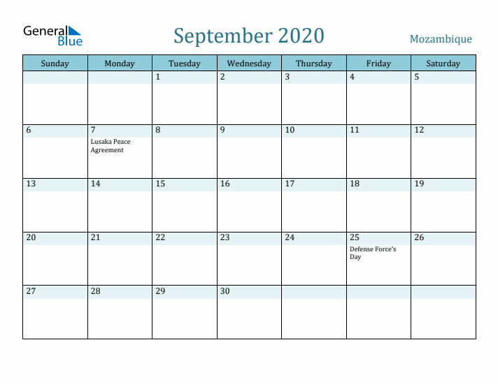 September 2020 Calendar with Holidays