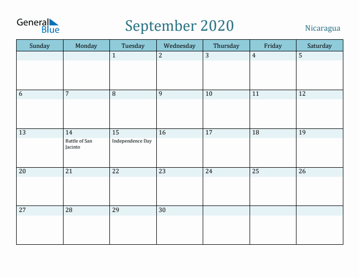 September 2020 Calendar with Holidays