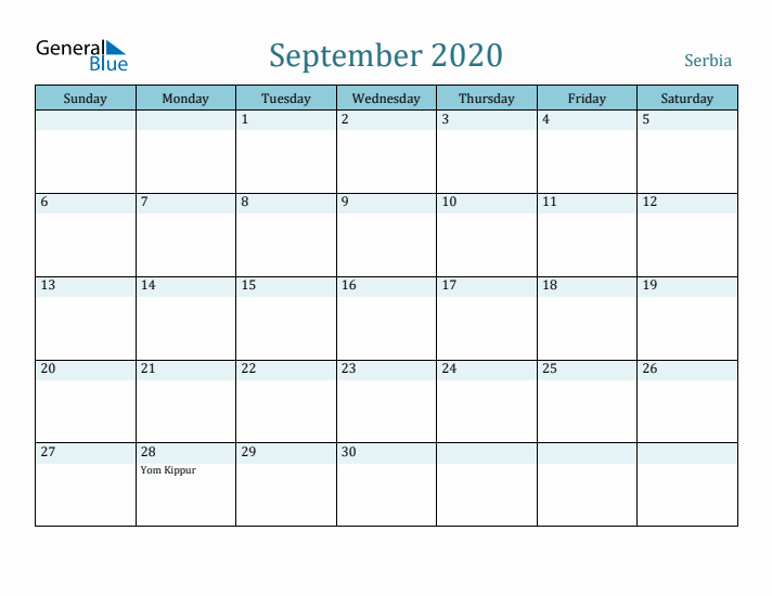 September 2020 Calendar with Holidays