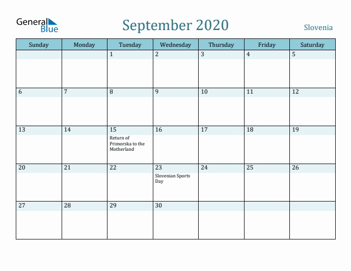 September 2020 Calendar with Holidays