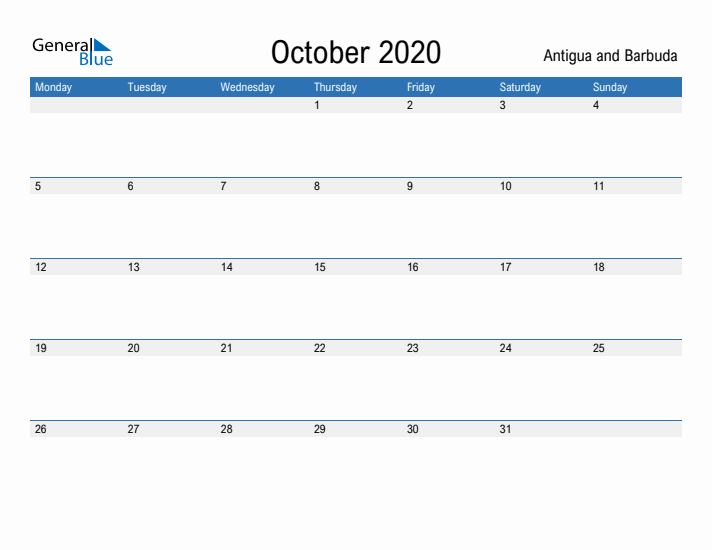 Fillable October 2020 Calendar