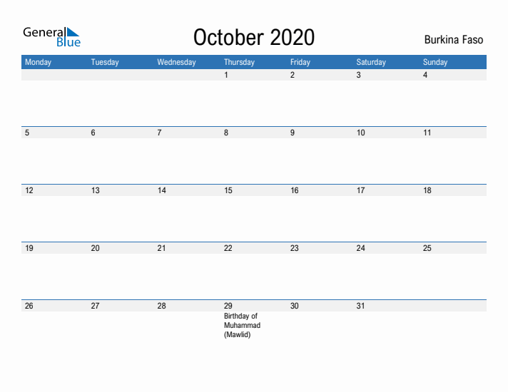 Fillable October 2020 Calendar