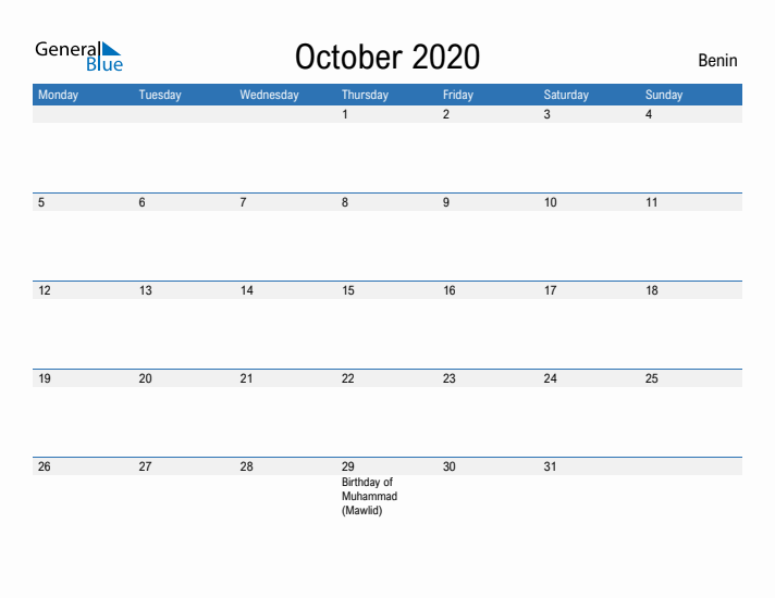 Fillable October 2020 Calendar