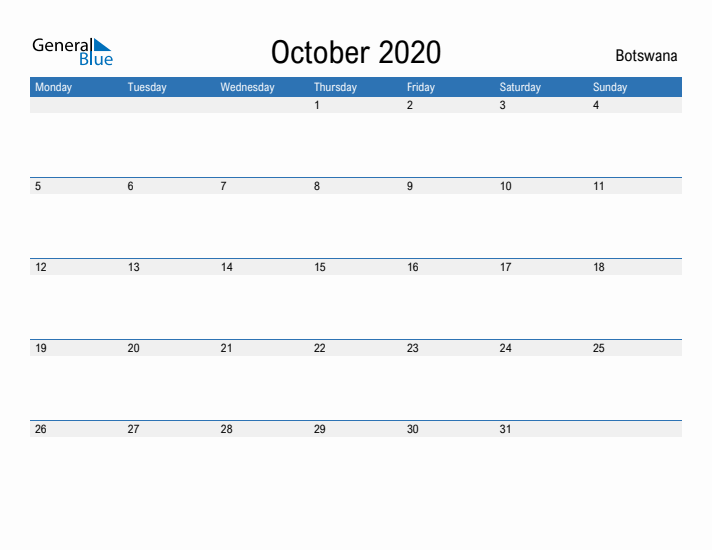 Fillable October 2020 Calendar