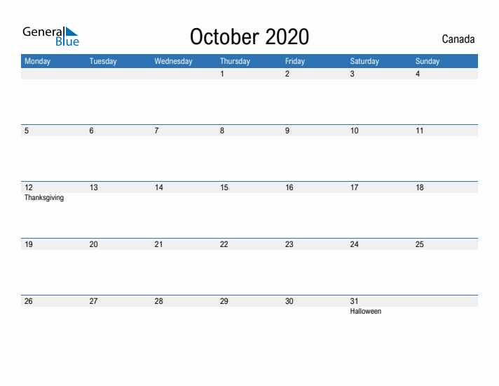 Fillable October 2020 Calendar