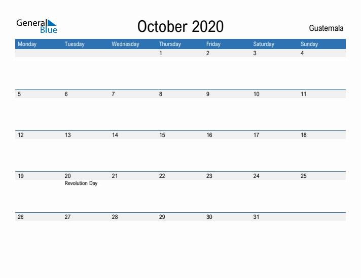 Fillable October 2020 Calendar