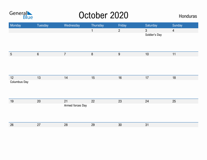 Fillable October 2020 Calendar