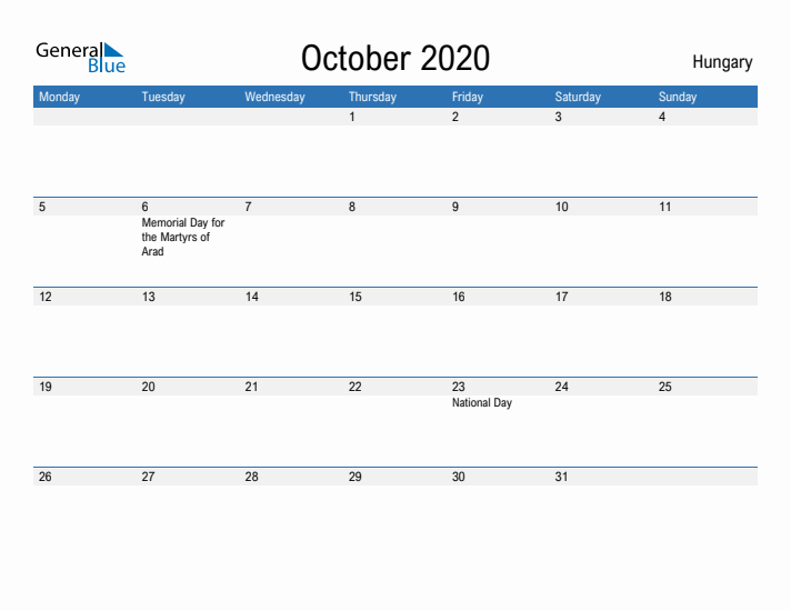 Fillable October 2020 Calendar