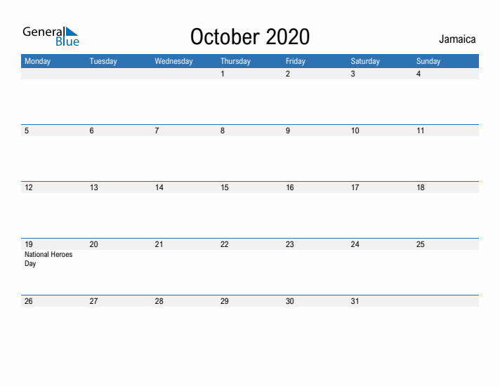 Fillable October 2020 Calendar