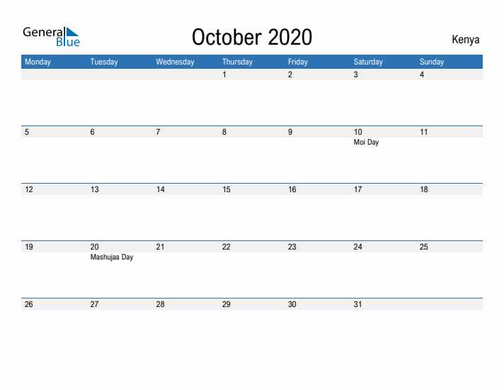 Fillable October 2020 Calendar