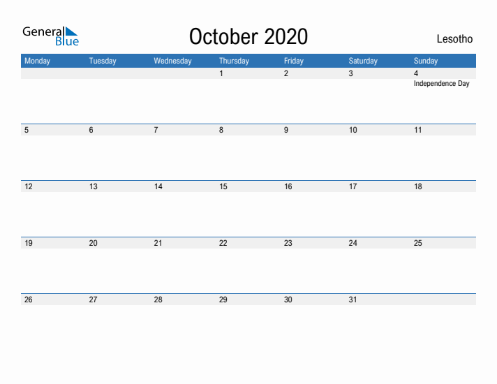 Fillable October 2020 Calendar