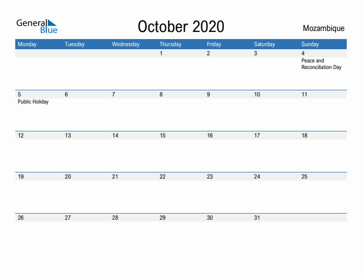 Fillable October 2020 Calendar