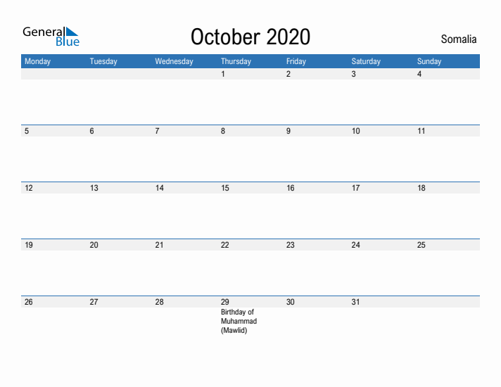 Fillable October 2020 Calendar