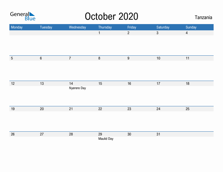 Fillable October 2020 Calendar