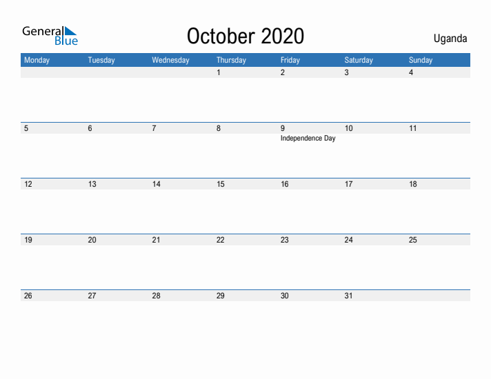 Fillable October 2020 Calendar