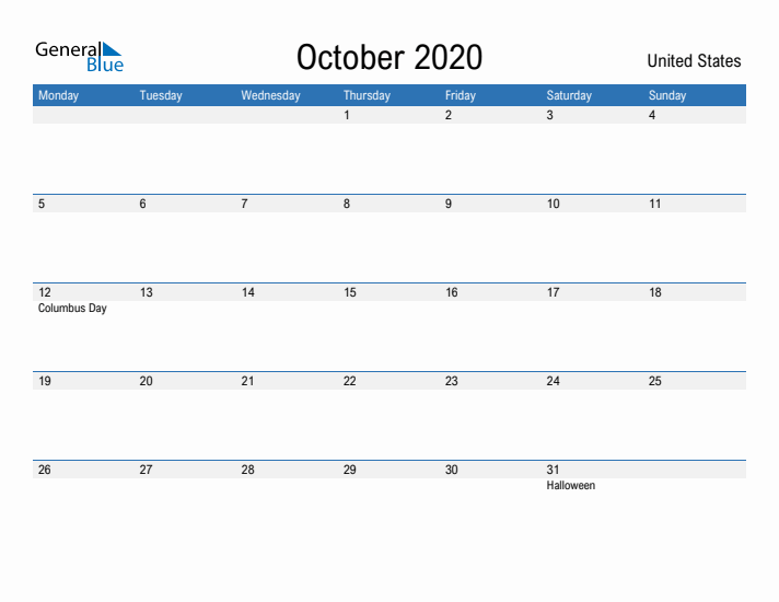 Fillable October 2020 Calendar