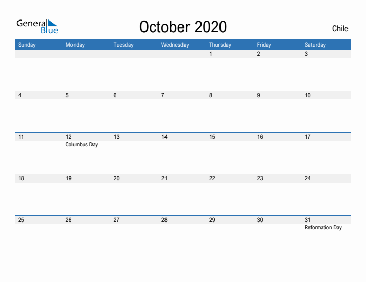 Fillable October 2020 Calendar