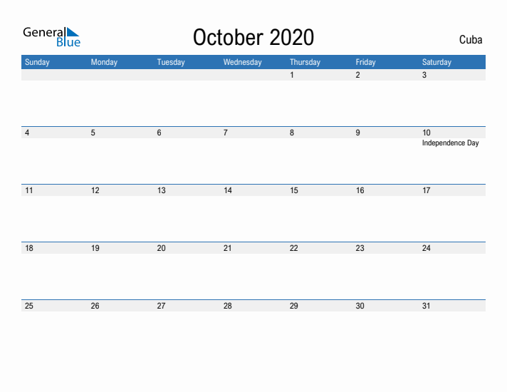 Fillable October 2020 Calendar